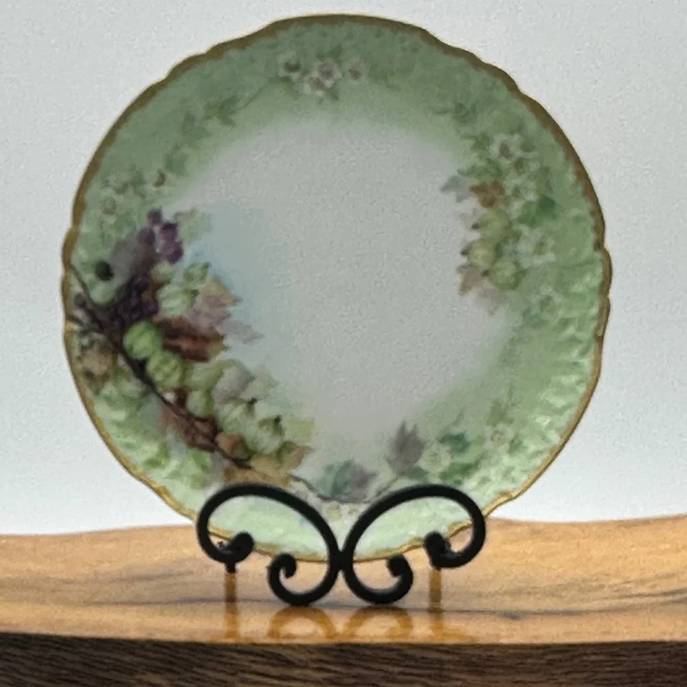 Antique J.P. L. France Limoges Hand Painted Berry Scalloped Gold Gilt Plate 8.5